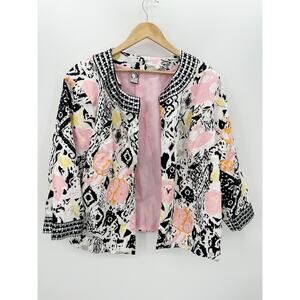 Silk Land Collection Woman Mulitcolor Floral Open Front Blazer Cardigan Size 2X